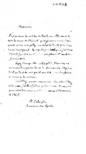 Lettre du P. Calvet 1er janvier 1945