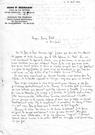 Lettre du Père Mergen 1977